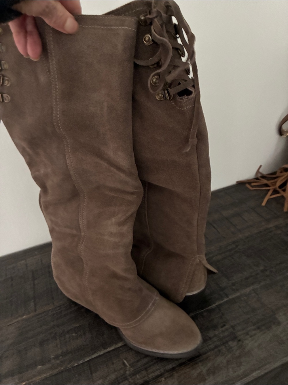 Over-The-Knee Lace-Up Suede Boots in Brown